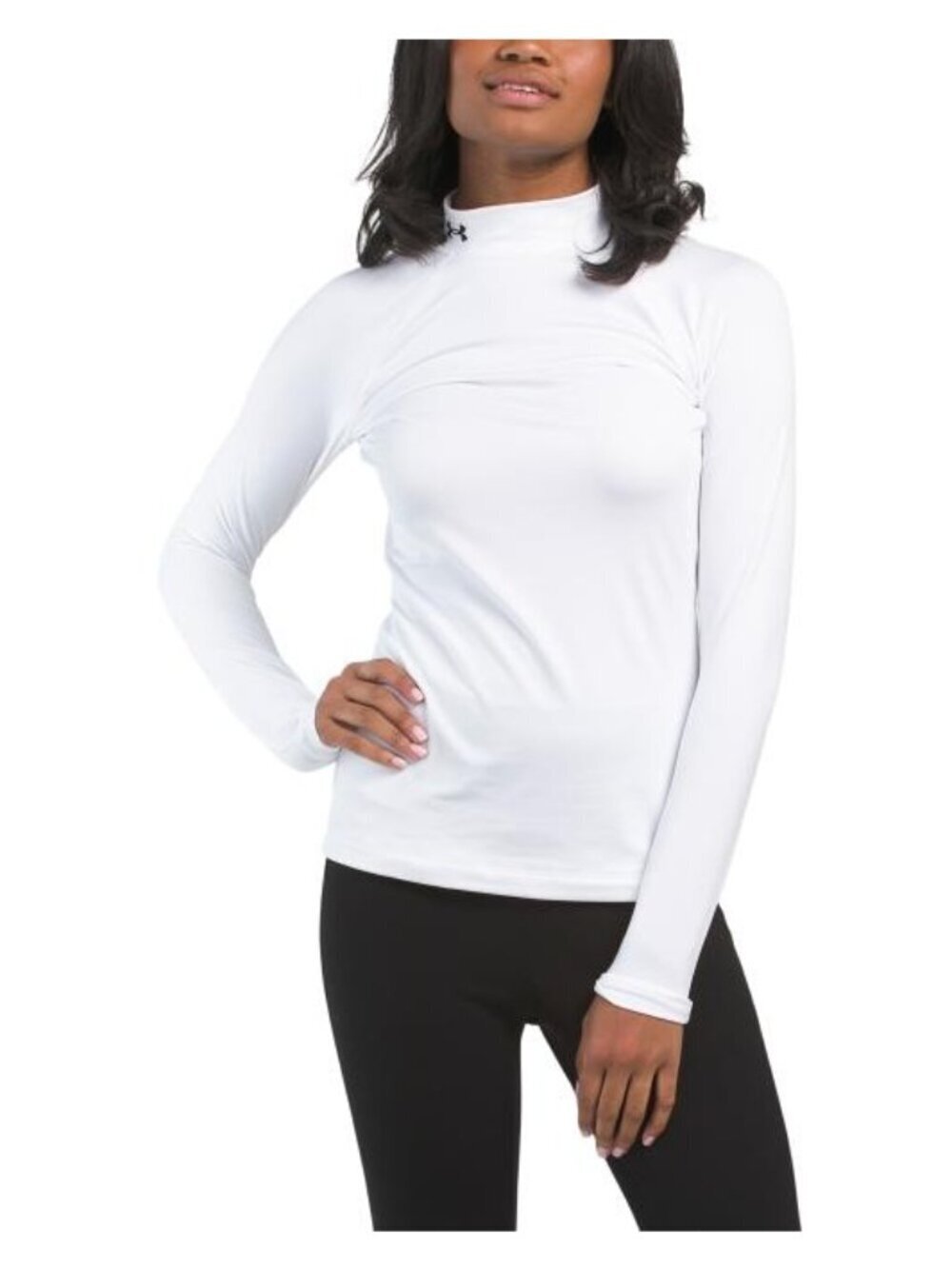 Under Amour Womens White Cold Gear Long Sleeve Mock Neck Top Sz L New